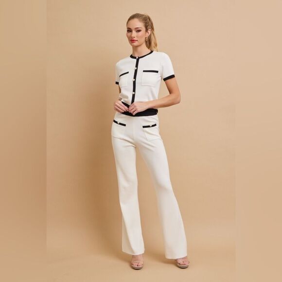 Cardigan & Pant Set, Black and White with Gold Buttons - Picture 2 of 4